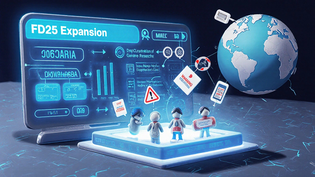 Clay FDA dashboard linking alerts to drug approvals, with global researchers accessing data.