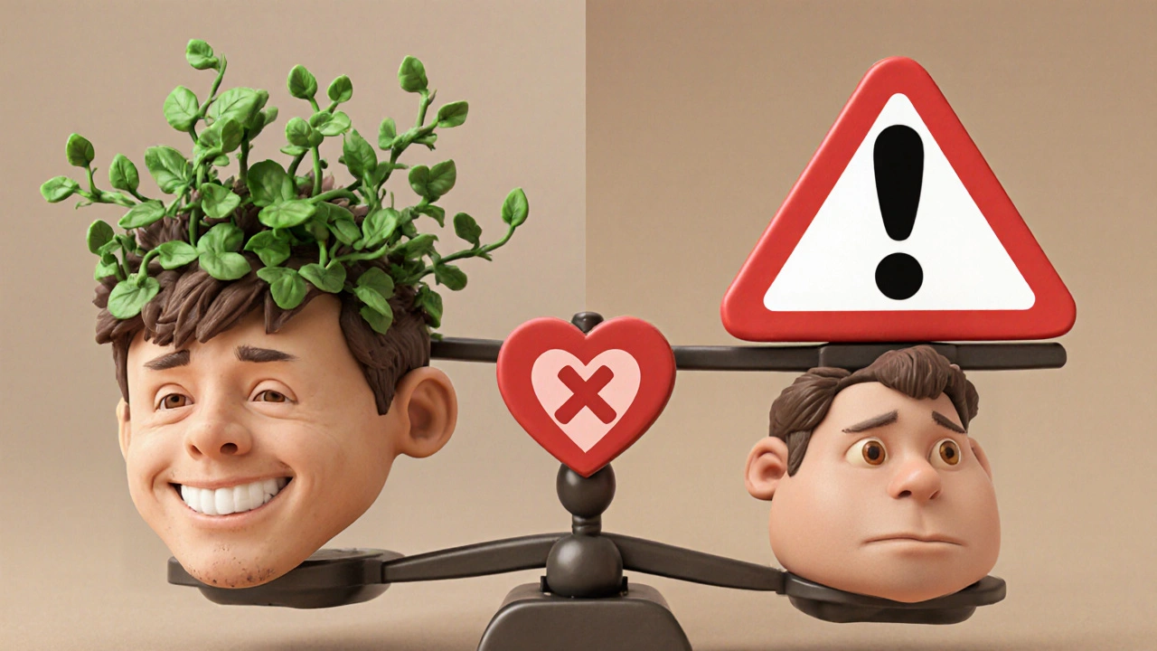 Split scene showing beneficial and harmful side effects of medications in clay rendering