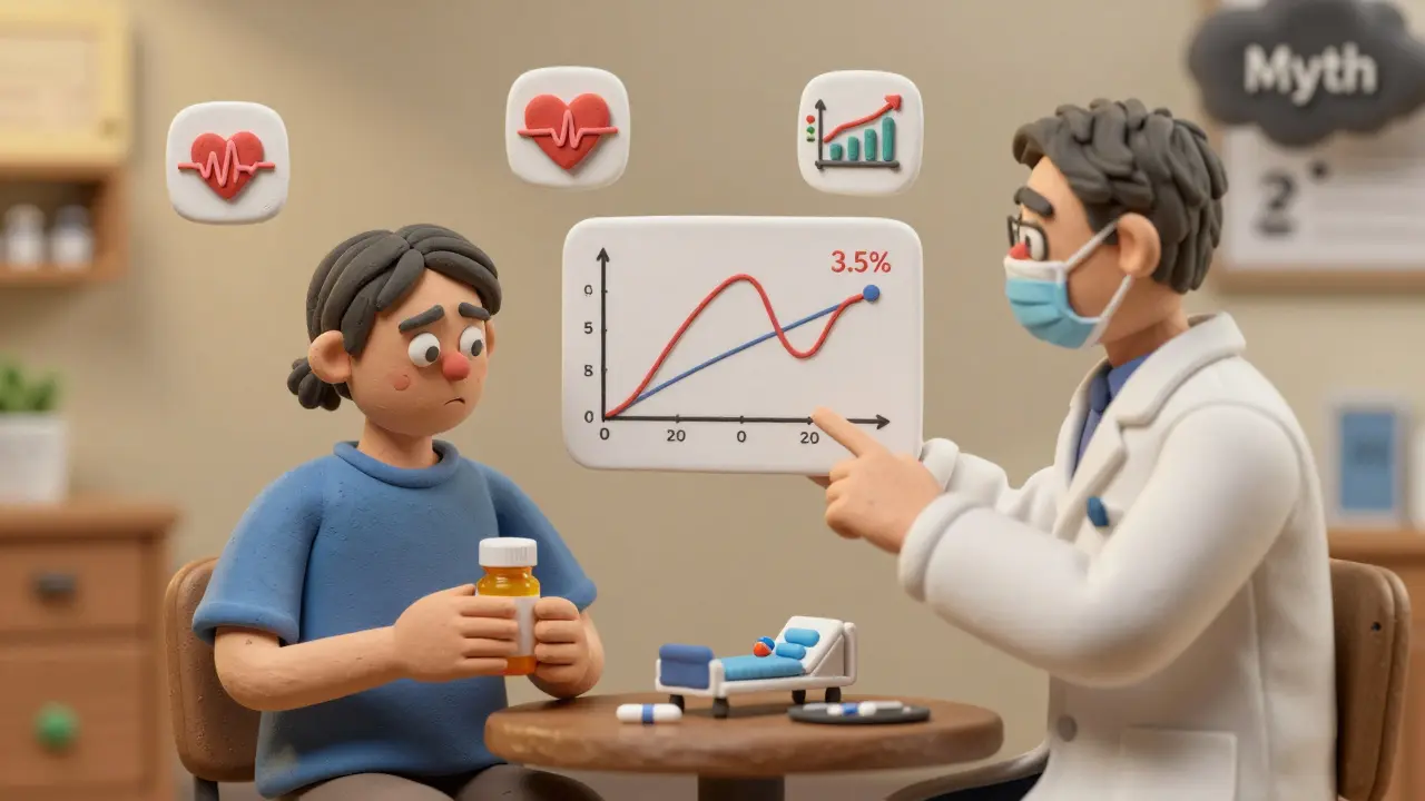Patient and pharmacist beside a diagram showing near-identical drug absorption with savings icons.