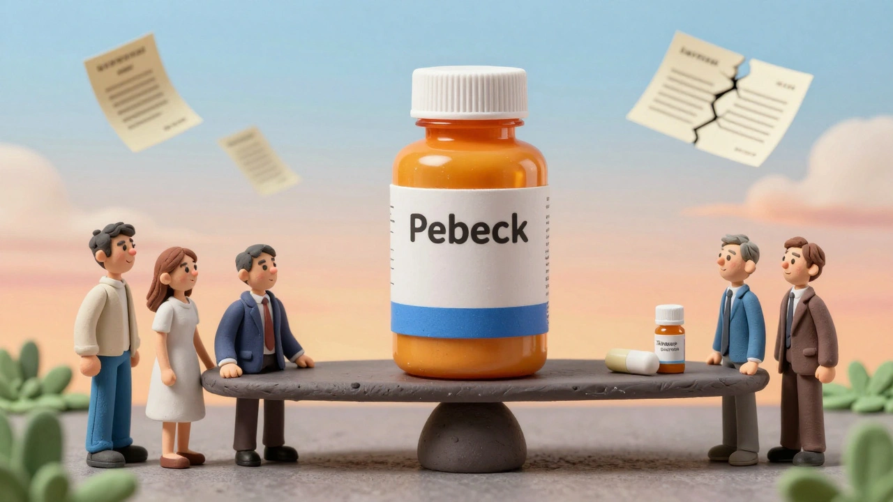 Scale balancing branded drug against a small generic pill, with patients and insurers supporting the cheaper option.