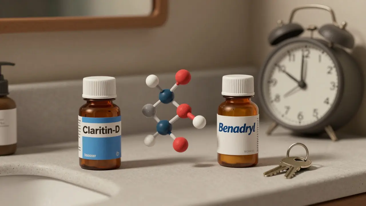 Two medicine bottles with swirling chemical molecules, symbolizing dangerous drug interaction.