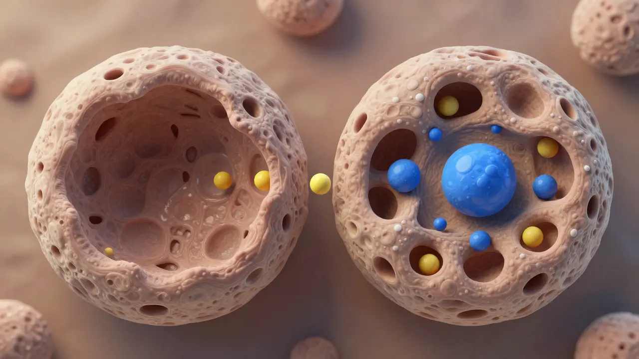 Clay-rendered breast cells showing narrowing gaps over days, allowing only small molecules to pass through.