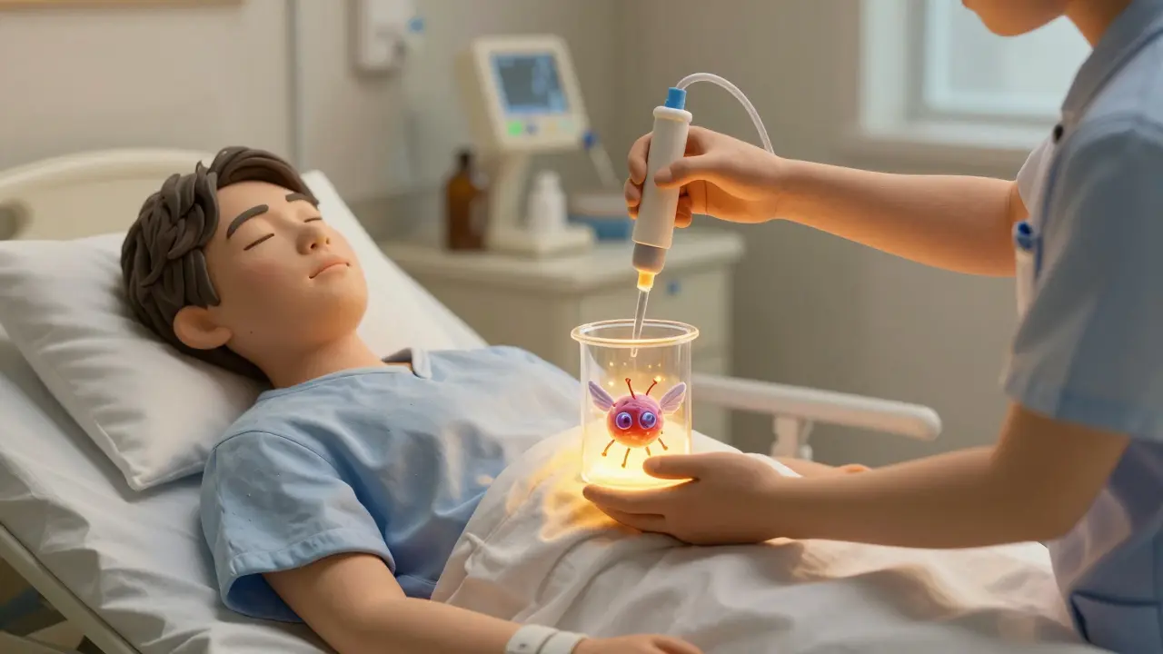 Clay-style scene of T-cells being transformed into CAR T-cells in a lab and infused back into a patient.