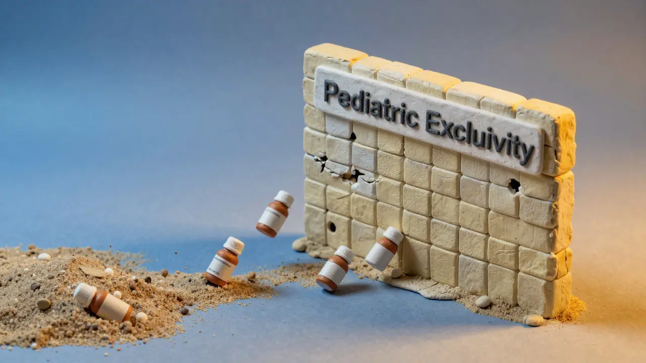 Patent expires on one side, regulatory wall blocks generics on the other in clay style