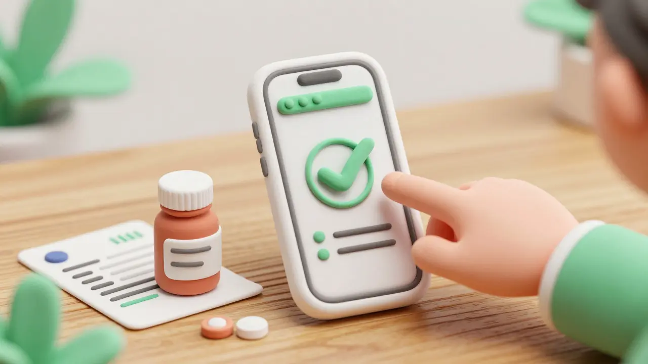 Clay rendering of a smartphone, prescription, and medicine bottle for online pharmacy.